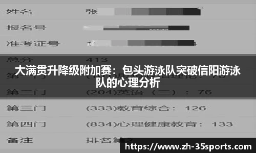 大满贯升降级附加赛：包头游泳队突破信阳游泳队的心理分析